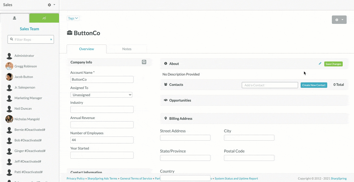 Add contact to account in SharpSpring